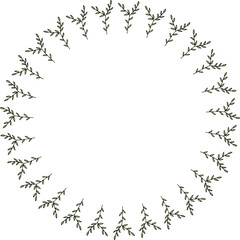 Round frame with wonderful green branches on white background. Vector image.