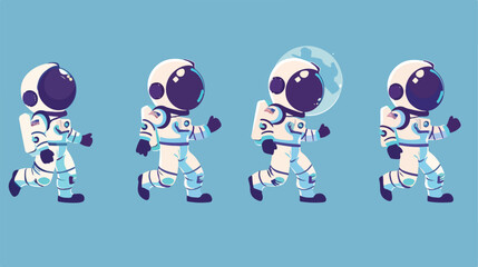 Vector set of cartoon spaceman moving cosmonaut in space