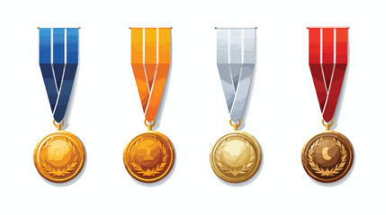 Gold silver bronze medals icon set 2d flat cartoon