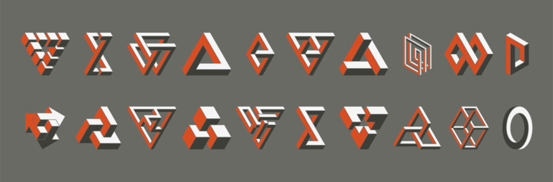 Impossible figures. 3D abstract optical illusion. Vector illustration.