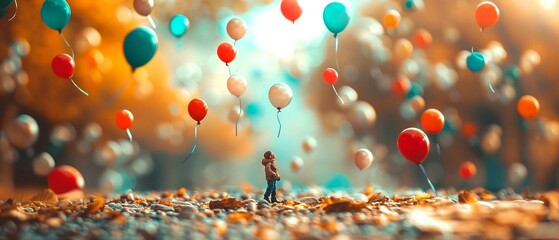 Balloon Bouquet In a miniature world, tiny balloons float gracefully in the sky, each carrying a message of happiness and hope. Amidst the floating balloons