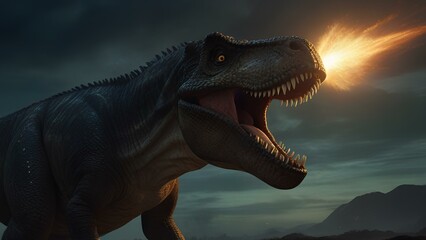End of the Cretaceous period. Dinosaur illustration.｜白亜紀の終わり、恐竜のイラスト