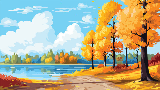 Golden Polish autumn  colorful trees by the lake o