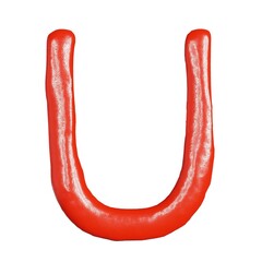 3d render of isolated on white ketchup alphabet font top view for food or restaurant kitchen concept