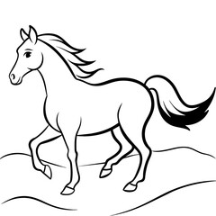 horse silhouette isolated on white.  Line art kid's coloring page