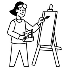 artist painting a easel, kid's coloring page