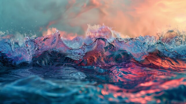 A vibrant abstract photo merges childhood memories by the sea with a composite fin concept, showcasing fusion and sculpture in vivid colors.