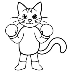 Cute funny boxing cat line art coloring page vector illustration