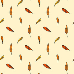 Seamless pattern in wondrous flower petals on light yellow background. Vector image.