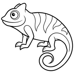 Chameleon or lizard coloring page for older children isolated on white background. line art vector illustration