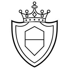 coat of arms royal shield with crown line art, drawing coloring book pages for children and adults