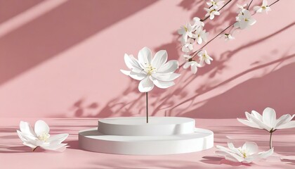 Fototapeta na wymiar Flower Power Presentation: Pink Beauty Product Podium