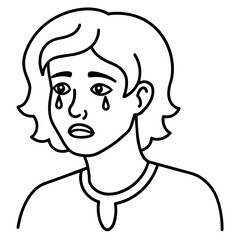 Fototapeta premium portrait of a young women crying line art. drawing coloring book pages for children and adults