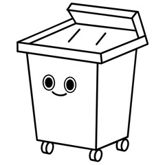 vector illustration of cartoon trash bin line art, drawing coloring book pages for children and adults