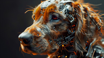 Cabeça de cão na era da inteligência artificial  - obrazy, fototapety, plakaty