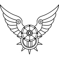 wings tattoo design. simple line art icon, Children coloring book page vector illustration