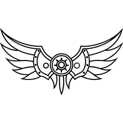 wings tattoo design. simple line art icon, Children coloring book page vector illustration