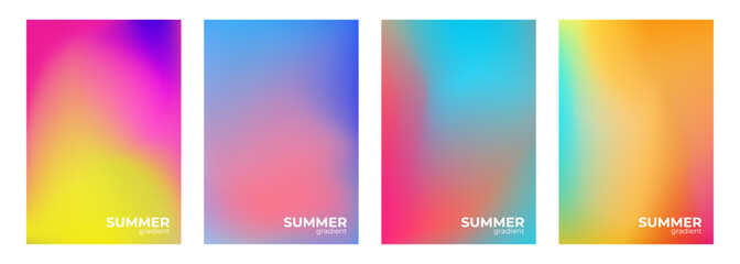 Summertime colors. Blurred backgrounds with bright color gradients for Summer season creative graphic design. Vector illustration.