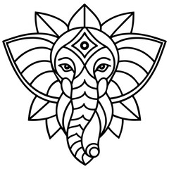 A tattoo of a elephant head simple line art icon, Children coloring book page vector illustration