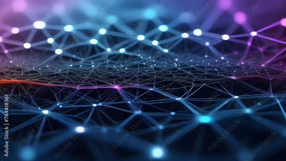 Poster abstract depiction of futuristic technology and connectivity in blue. geometric shapes and lines