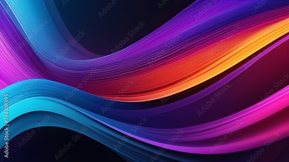 Poster Abstract futuristic background with blue and purple light waves. Modern design with dynamic curves