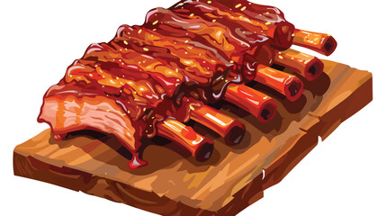 Grilled pork bbq ribs icon. Flat illustration of bb - obrazy, fototapety, plakaty