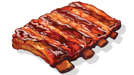 Grilled pork bbq ribs icon. Flat illustration of bb - obrazy, fototapety, plakaty