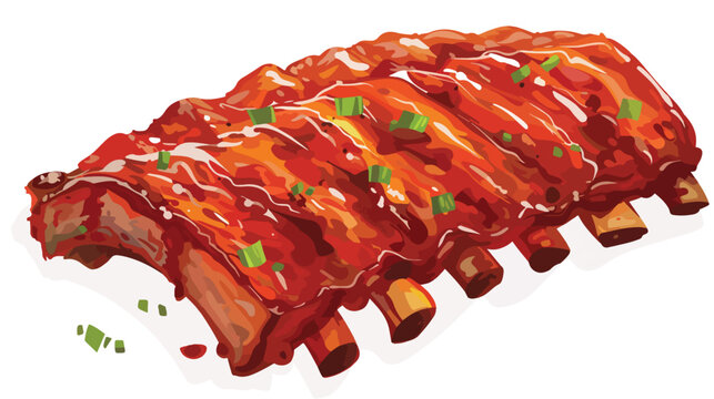 Grilled pork bbq ribs icon. Flat illustration of bb