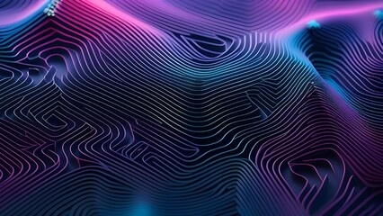 Abstract futuristic background with digital neon waves. Geometric design represents technology and