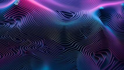 Fototapeta premium Abstract futuristic background with digital neon waves. Geometric design represents technology and