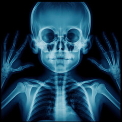 X-ray of a child blue tone radiograph on a black background
