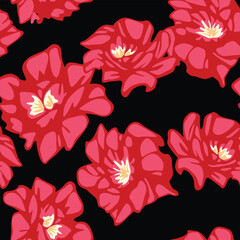 Japanese Red Flower Vector Seamless Pattern