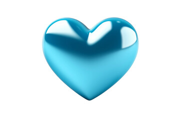Fototapeta premium Glossy blue 3D heart icon, shiny love symbol. Metallic valentine heart graphic for romance, dating, wedding design isolated on Transparent Background