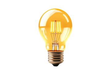 Illuminating Creativity: Yellow Light Bulb on White Background. On White or PNG Transparent Background.