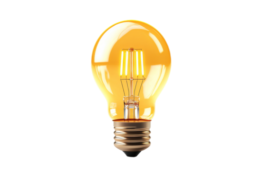 Illuminating Creativity: Yellow Light Bulb on White Background. On White or PNG Transparent Background.
