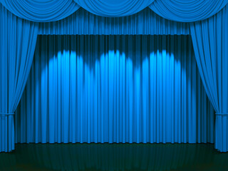 Luxury silk stage or window curtains. Interior design, waiting for show, movie end, revealing new product, premiere, marketing concept. 3D illustration - 784419543