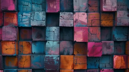 Textured Multicolored Cubes Wall Background