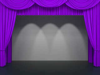 Luxury silk stage or window curtains. Interior design, waiting for show, movie end, revealing new product, premiere, marketing concept. 3D illustration - 784420357