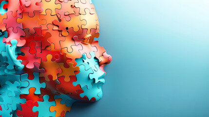 A persons head formed with interconnected puzzle pieces, showcasing creativity and complexity - Powered by Adobe