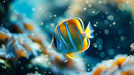 Obraz na płótnie Canvas Orange and White Clown Fish Swimming in Aquarium
