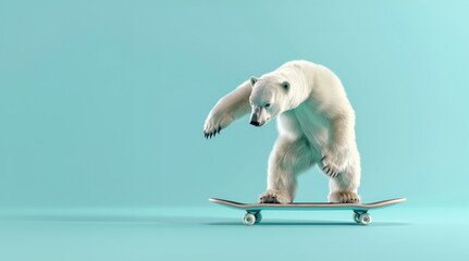 The polar bear is learning to skateboard.