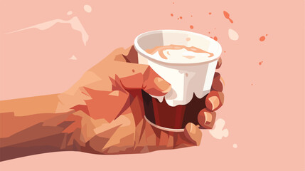 Hands holding cup coffee with crumpled paper .. 2d