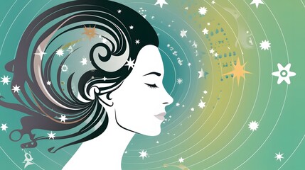 Smiling woman with astrological background