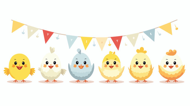Happy Easter. Set of cute Easter eggs chicks and bu
