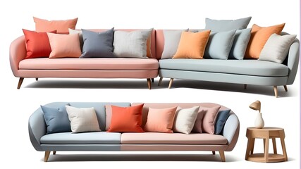 gathering Set of several vantage and modern bedding, couch cushion, and pillow types for furniture cutouts used in interior decoration; precisely isolated on transparent png backdrop - obrazy, fototapety, plakaty