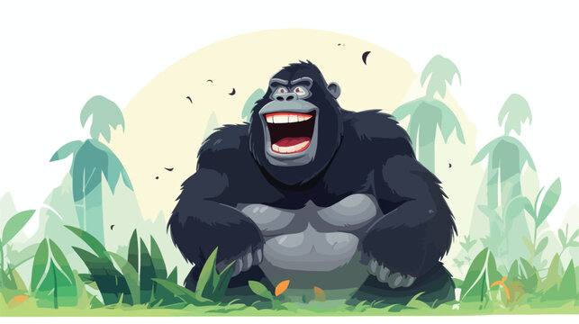 Happy gorilla 2d flat cartoon vactor illustration isolated