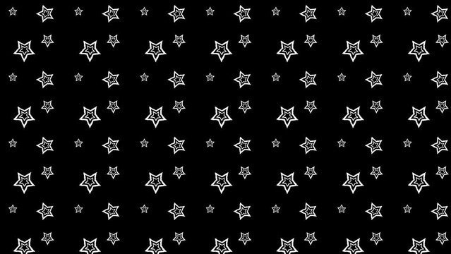 Memphis style stars background. Abstract animation of a retro patterns with geometrical shapes and lines. Seamless loop pop art design