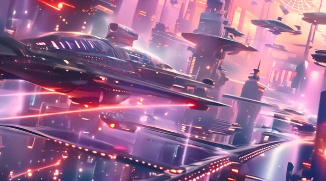 Futuristic City Skyline with Hovering Vehicles with Ai generated.
