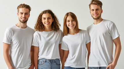 T-shirt mockup. White blank t-shirt front views. male and female American teen style