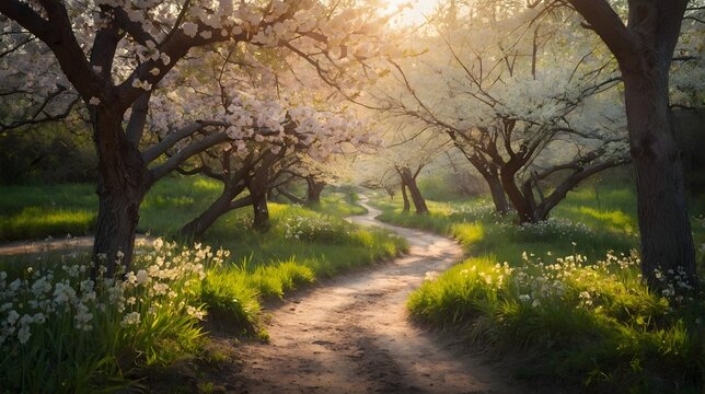 spring in the forest, beautiful path in the garden, grow the tree, save the tree, arbor day 2024